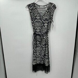 Mlle Gabrielle Womens Dress Small Black White Fringe Tasseled Stretch Sleeveless